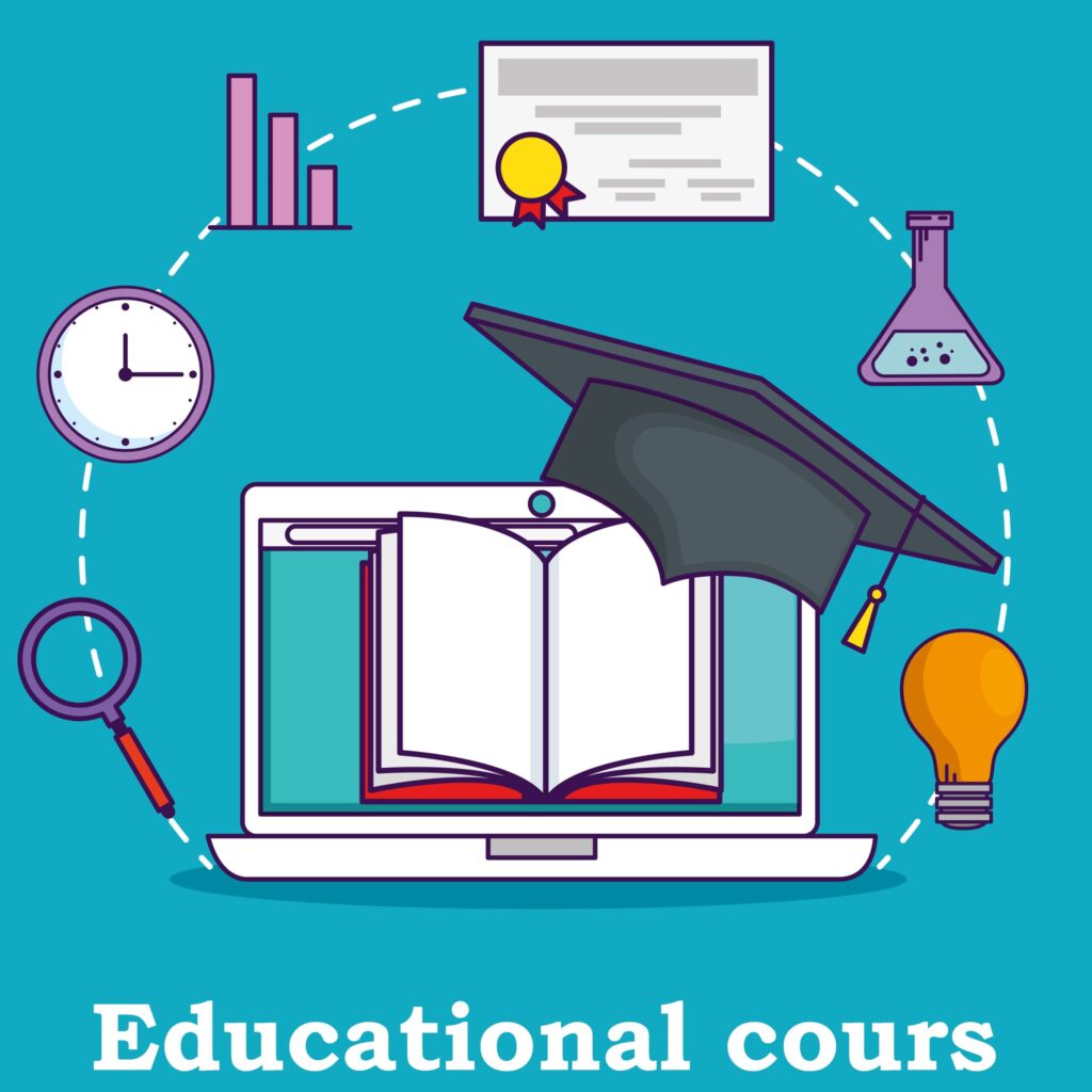 laptop technology with book and statistics bar